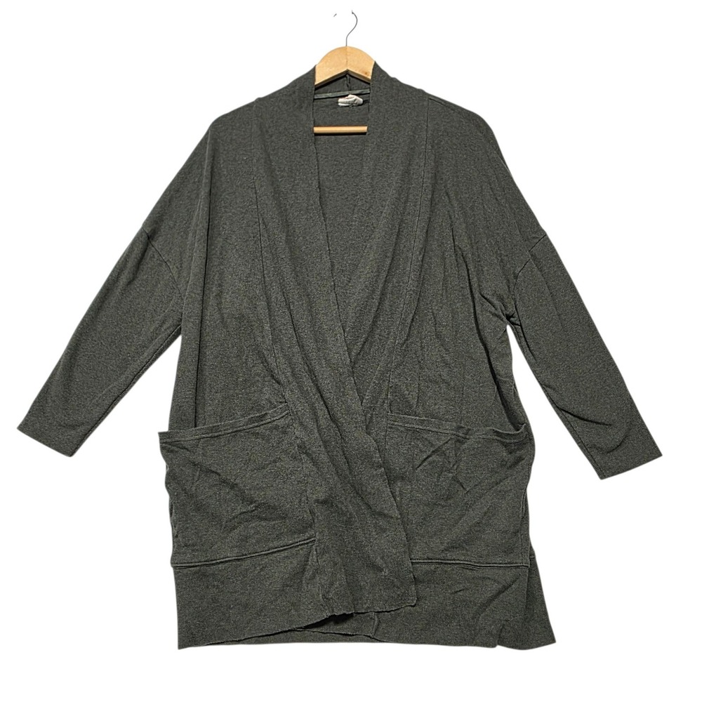 Pact Organic Cotton Cardigan Sweater Womens M/L Green Long Sleeve Open Front